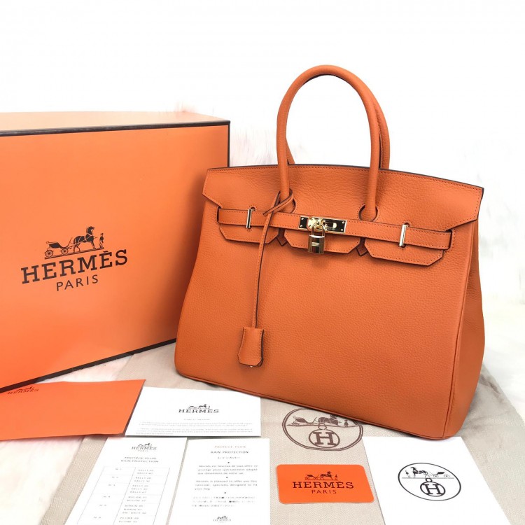 HERMES BİRKİN HAKİKİ DERİ ORANJ 35 CM